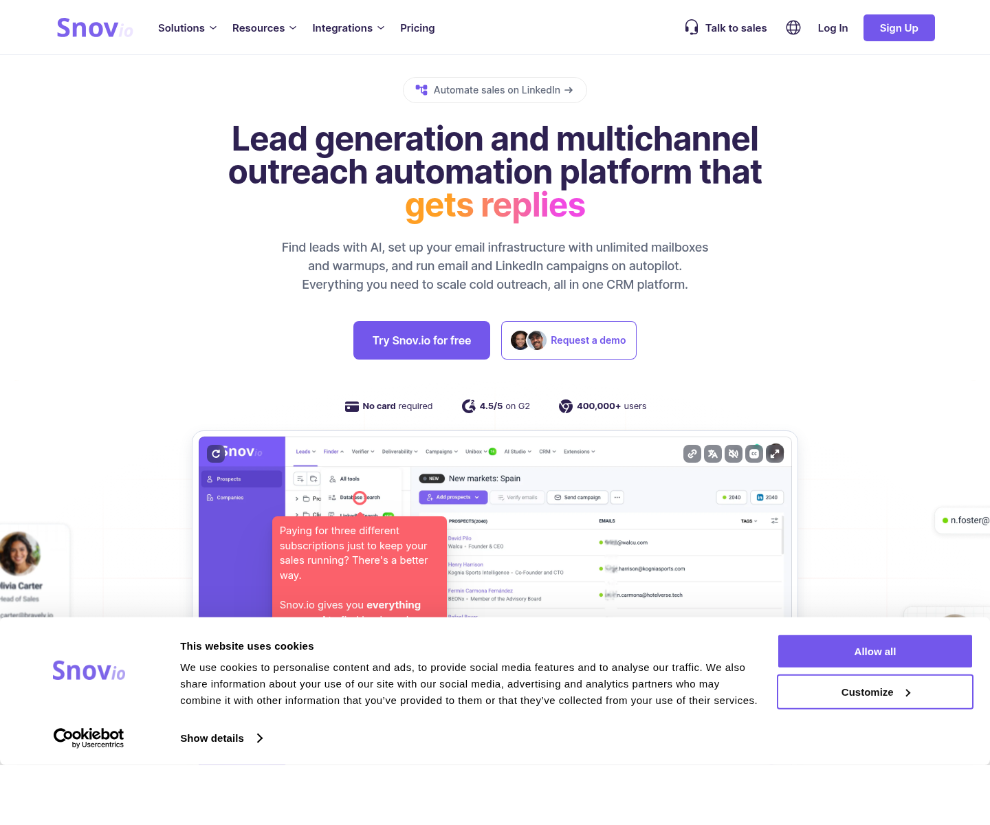 Snov.io, herramienta de IA para aplicaciones diversas de ia